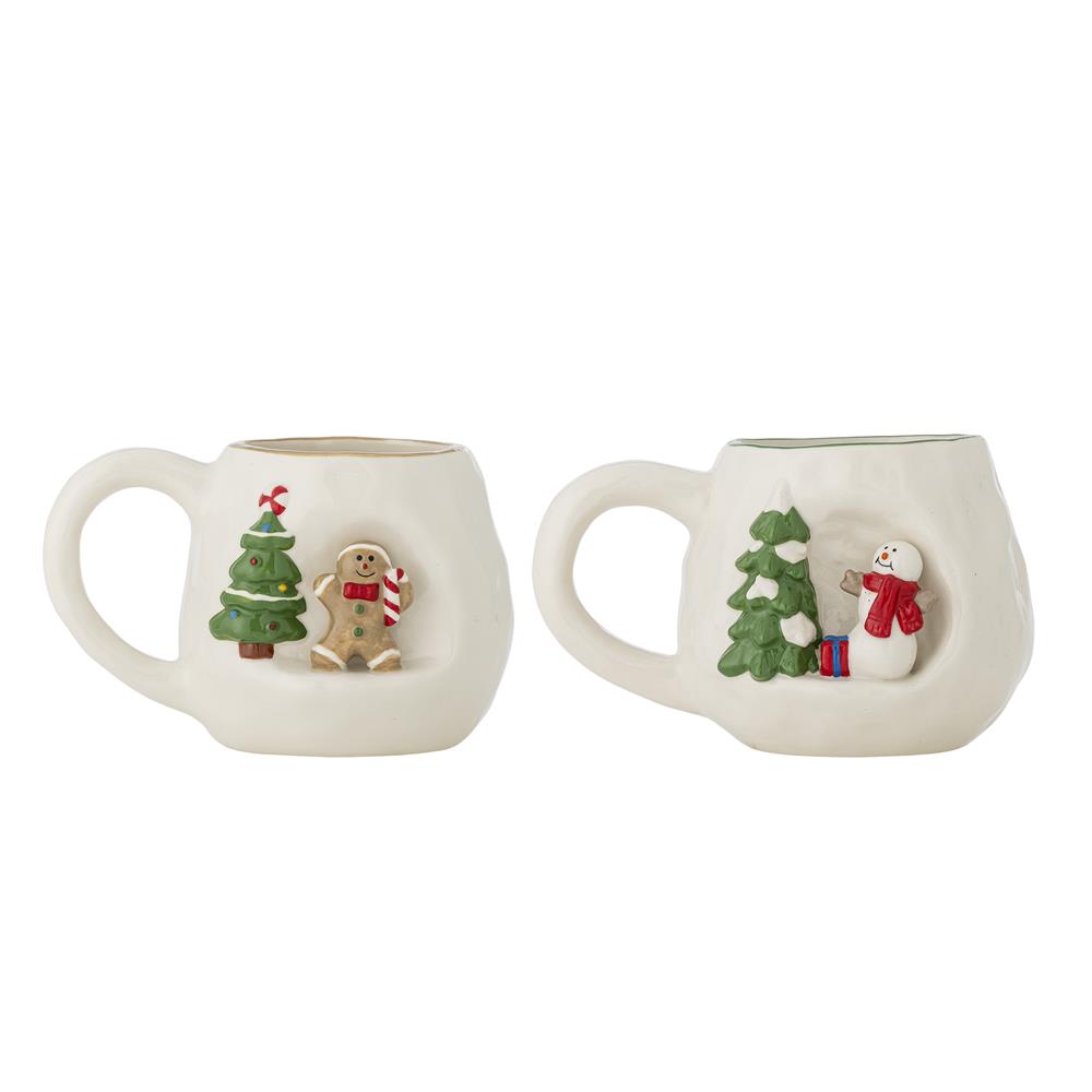 Bloomingville Ryne Tasse Weiß Steingut 2er Set Weihnachtstassen 440 ml