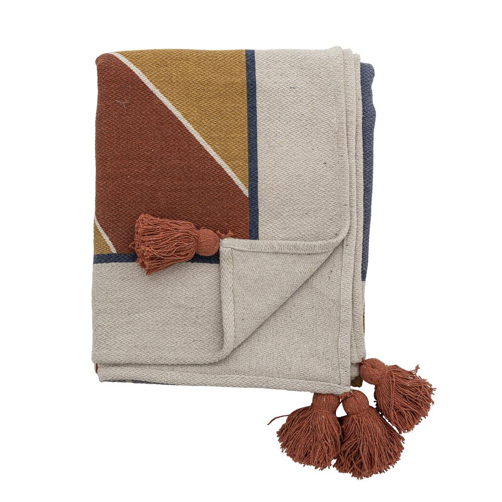 Bloomingville MINI Sun Decke 160x130 cm bunt - Kinderdecke aus recycelter Baumwolle mit Quasten