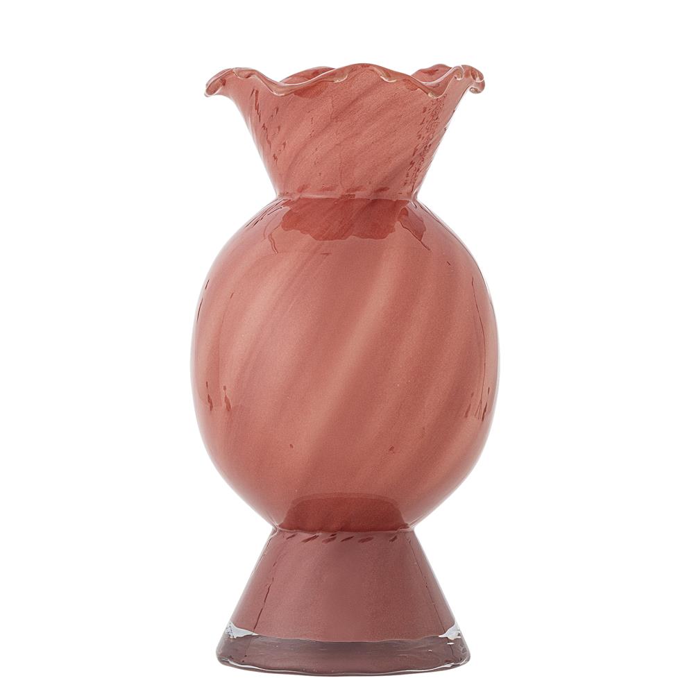 Bloomingville Rajan Vase Rosa Glas Dekovase mit gewelltem Rand 29 cm