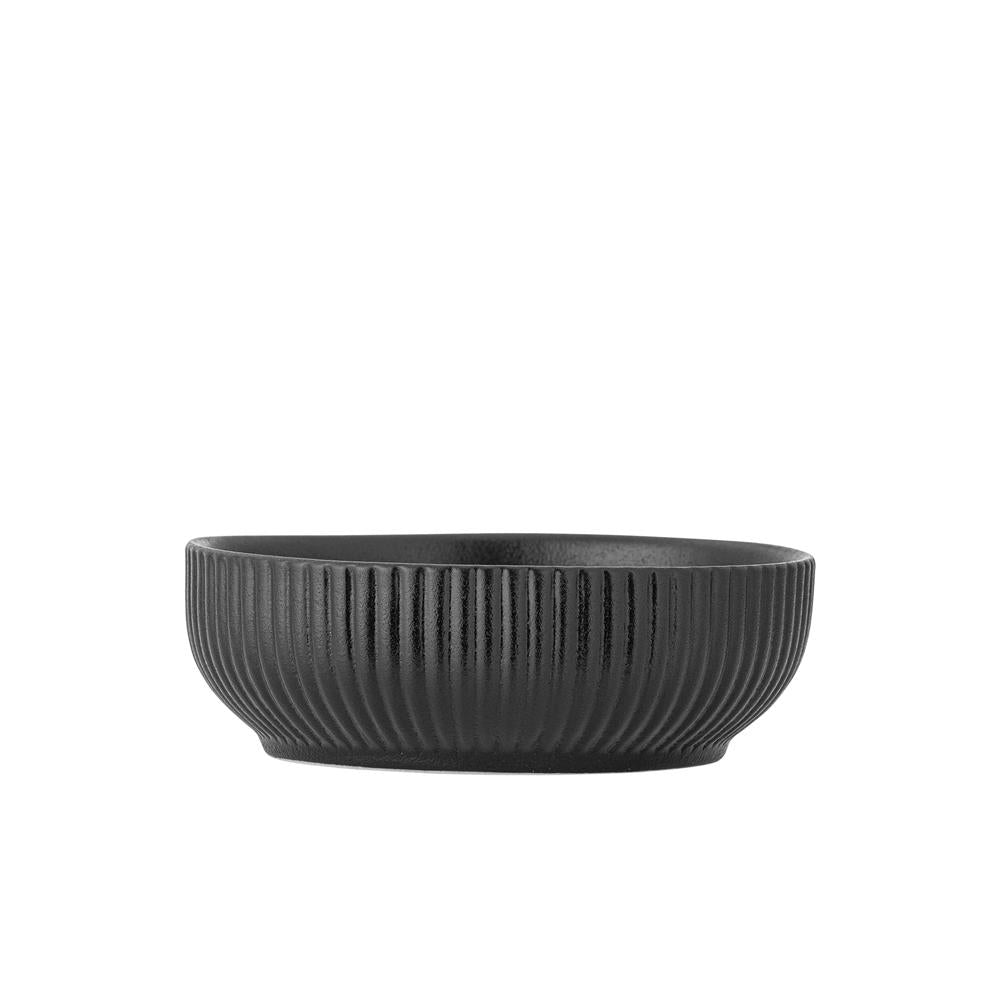 Bloomingville Neri Schale Schwarz – Steingut, 625 ml, skandinavisches Design mit Rillenstruktur