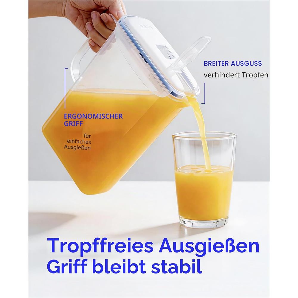 LocknLock Kühlschrankkrug 3L grau - Kunststoff, Krug mit Deckel, BPA-frei, auslaufsicher