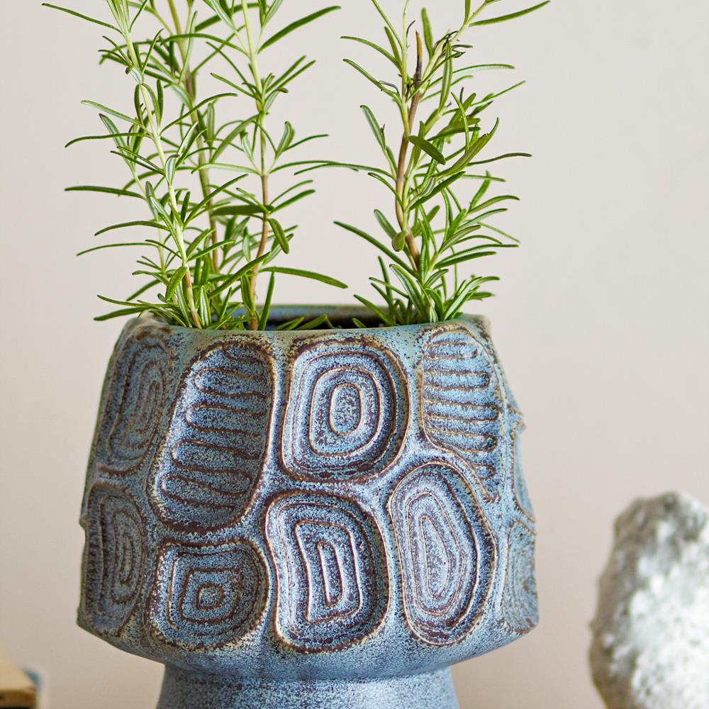 Bloomingville Clarke Blumentopf blau Steingut strukturiert 16,5 cm