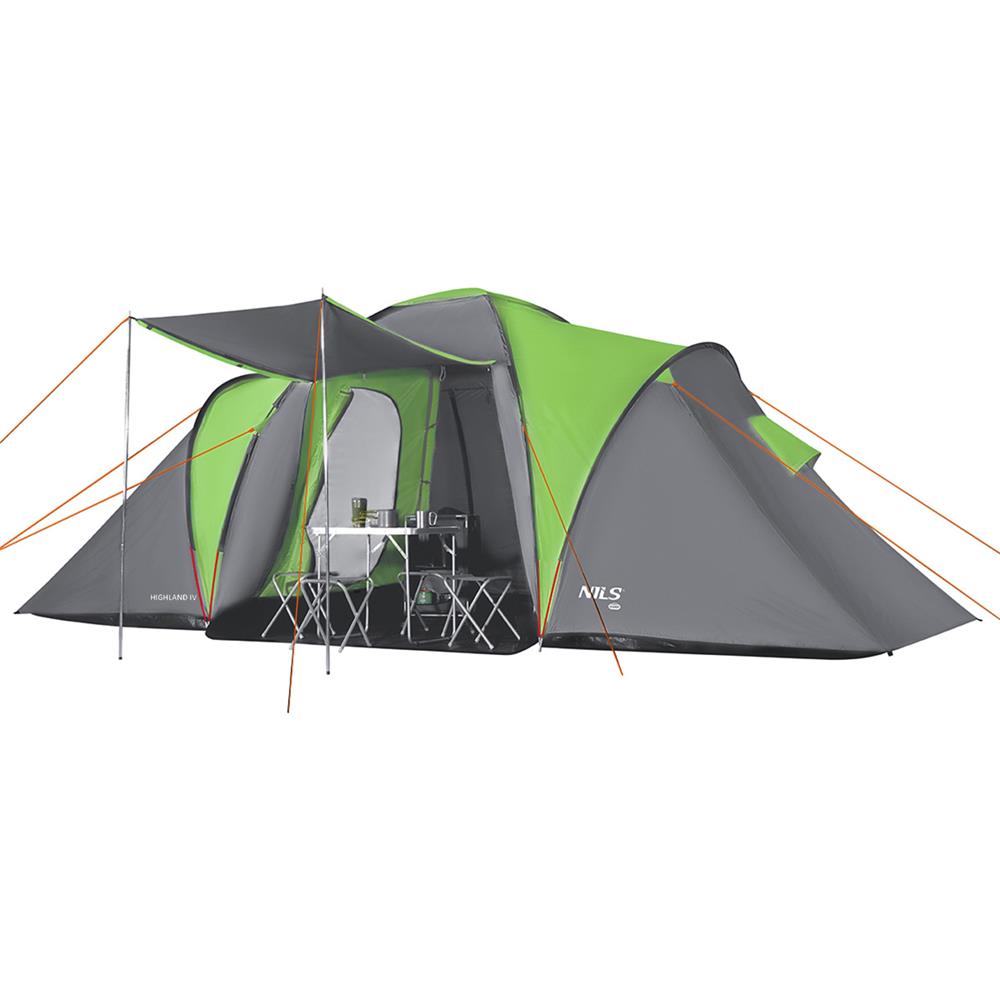 NILS CAMP Highland IV Zelt für 4 Personen Grau-Grün - großes Familienzelt mit Vorraum für Camping & Outdoor