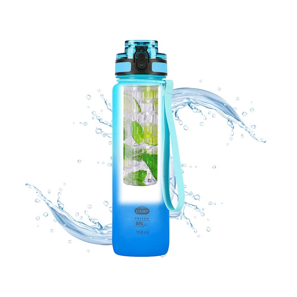 NILS CAMP Trinkflasche Tritan 950 ml blau mit Fruchteinsatz für Sport Outdoor