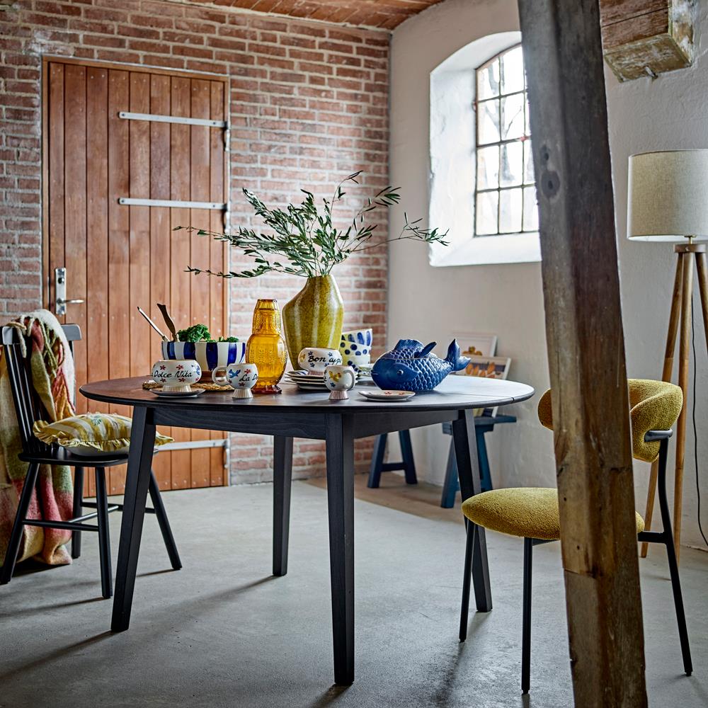 Bloomingville Hiro Gefäß mit Deckel und Löffel 1700 ml blau - Steingut Fischdose für Küche & Deko