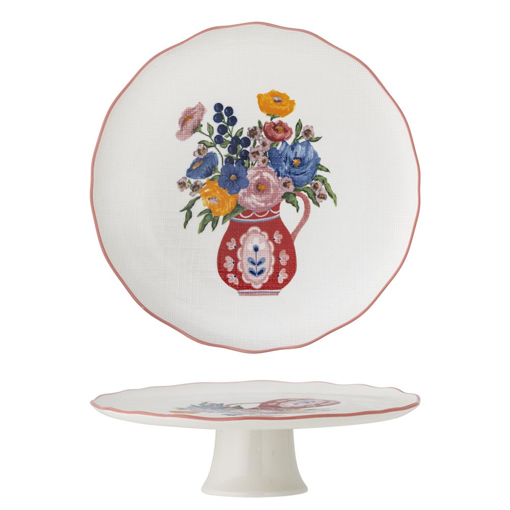 Bloomingville Dorothy Kuchenteller Bunt Steingut D28xH9 cm – Tortenplatte auf Fuß
