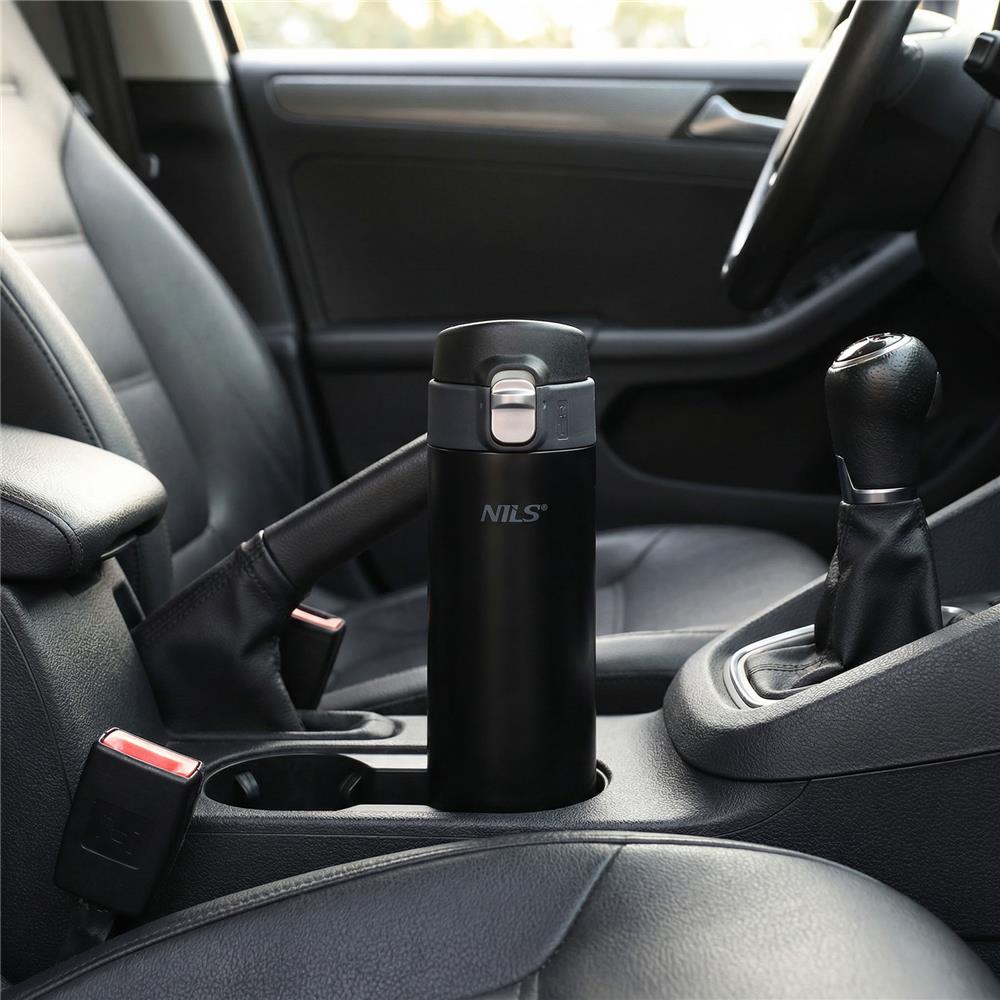 NILS Thermobecher 500 ml Edelstahl schwarz auslaufsicher für Camping Reisen Alltag