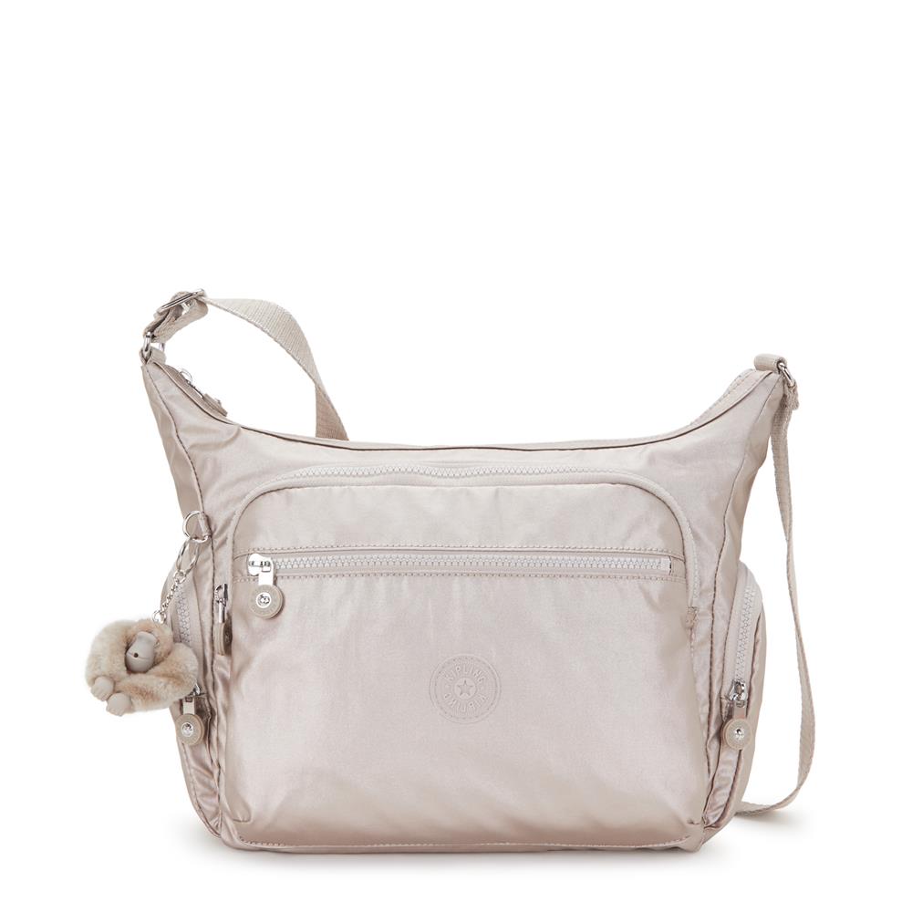 Kipling GABBIE M, Mittelgroße Umhängetasche, Metallic Glow (beige), Schultertasche mit Reißverschluss