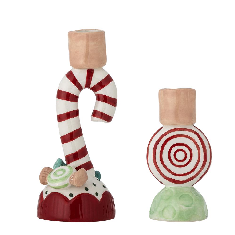 Bloomingville Leiani Kerzenhalter 2er Set bunt Keramik Weihnachtsdeko für Stabkerzen Tischdeko