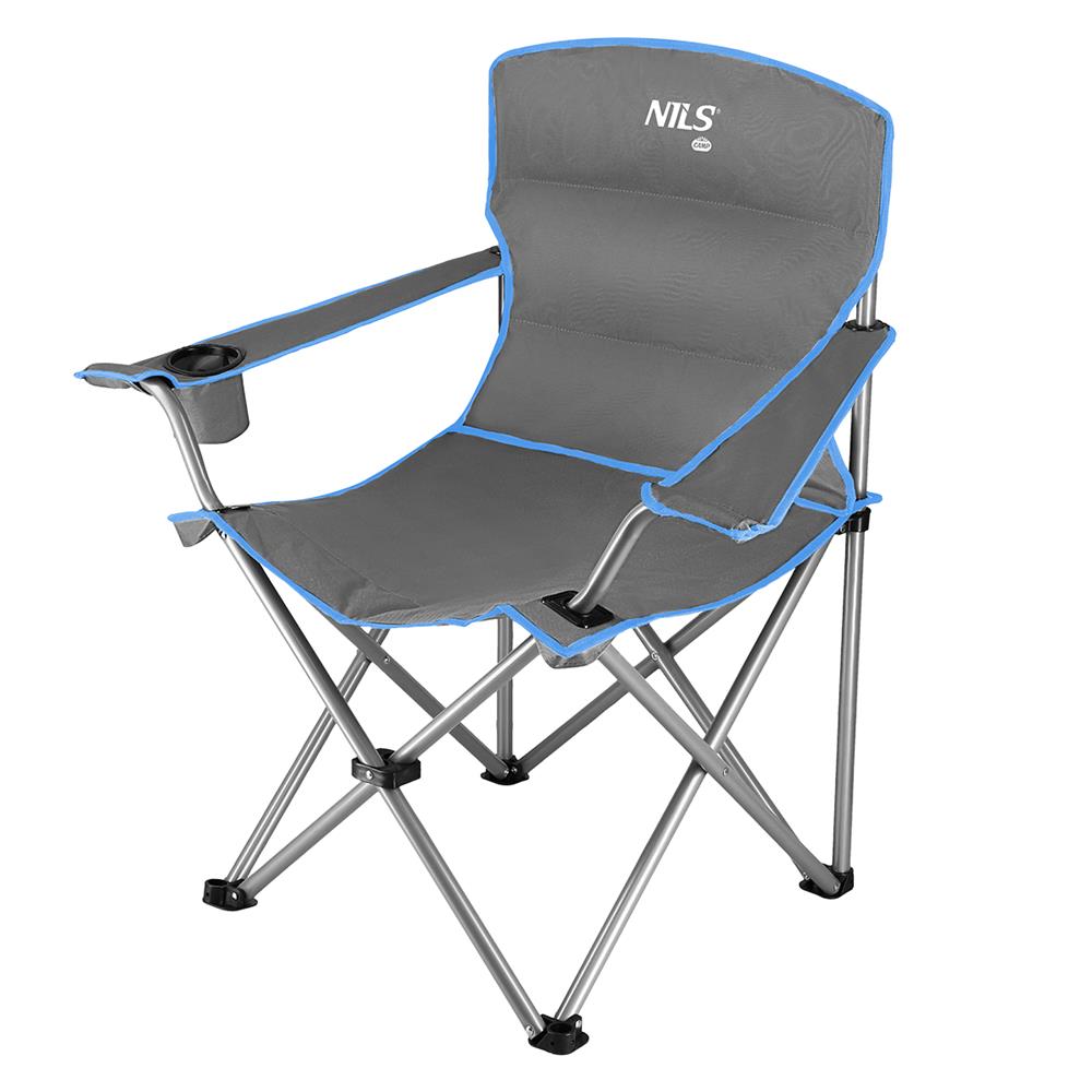 NILS CAMP Campingstuhl Grau-Blau - gepolsterter Klappstuhl mit Armlehnen für Camping, Garten & Angeln