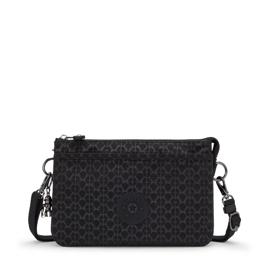 Kipling RIRI, Kleine Umhängetasche, Signature Emb (schwarz), Schultertasche, Crossbody