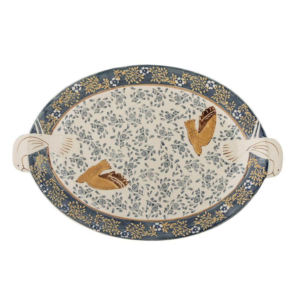 Bloomingville Hezha Servierplatte Blau Steingut L34xH3,5xW25 cm – dekorative Platte