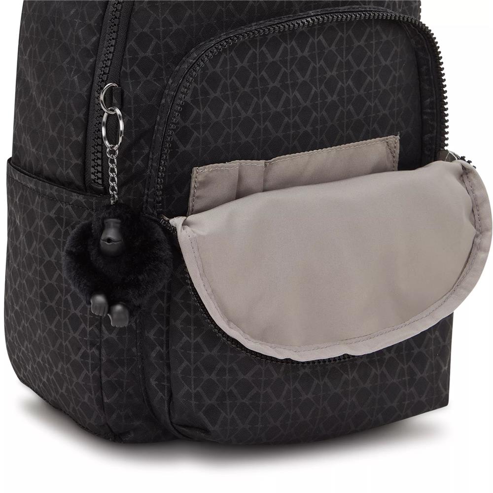 Kipling SEOUL S, kleiner Rucksack, Signature Emb (schwarz), Rucksack mit Tabletfach 11 Zoll