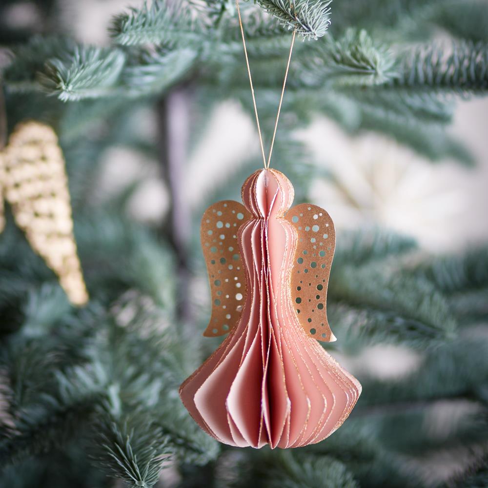 Bloomingville Ingi Baumschmuck Engel aus Papier Rosa Weihnachtsanhänger