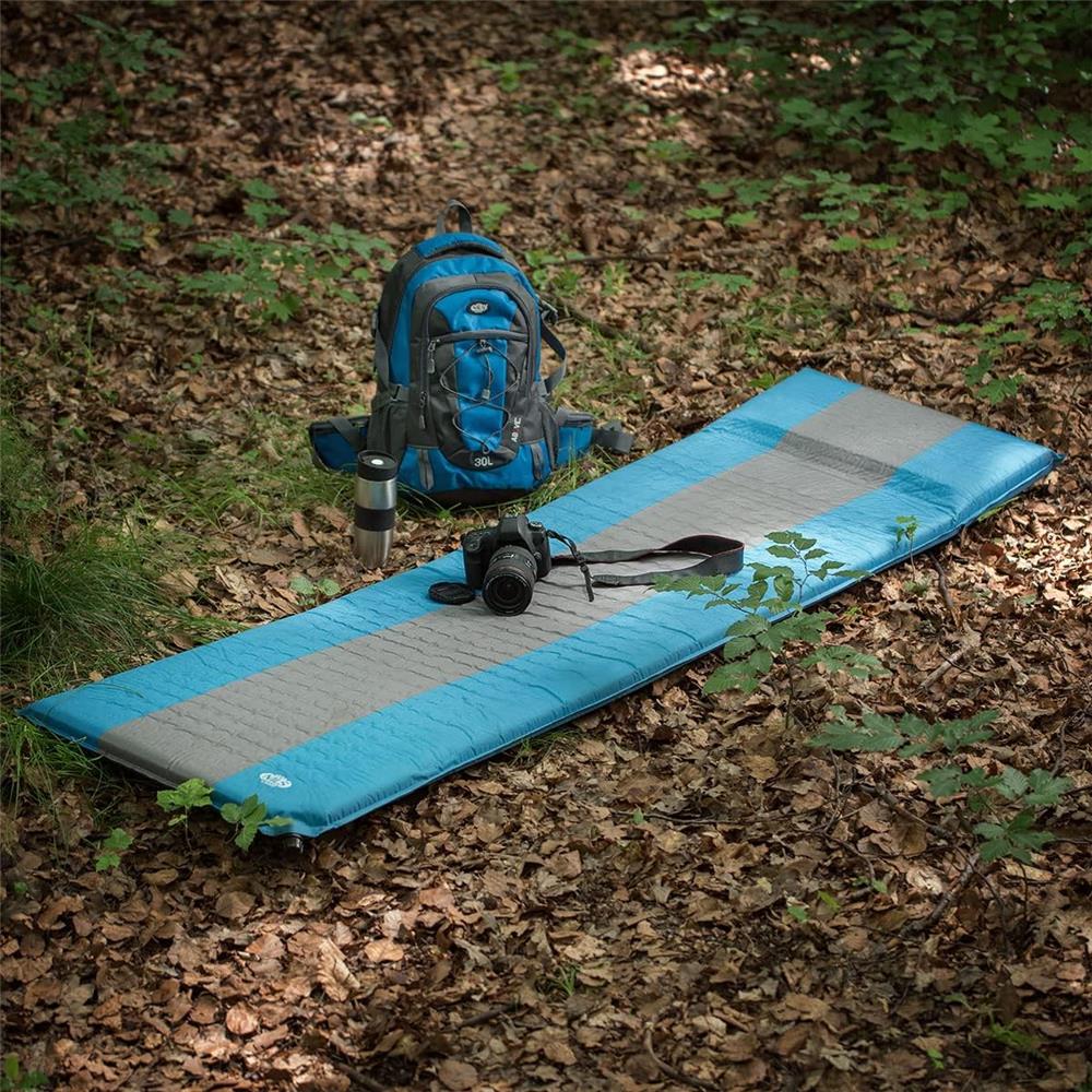 NILS CAMP selbstaufblasende Campingmatte 195 cm blau-grau Isomatte Outdoor Schlafmatte