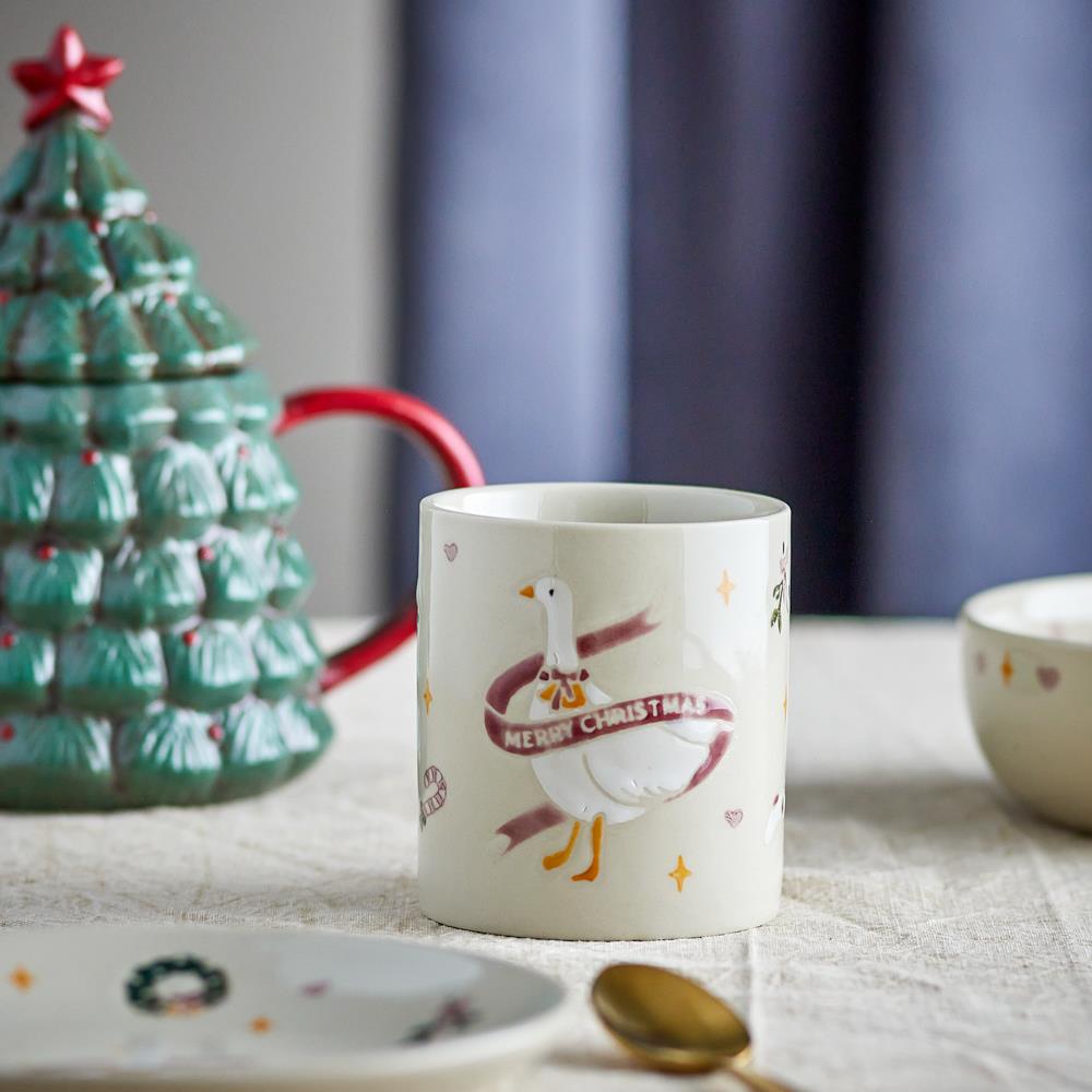 Bloomingville Mary Tasse Bunt Steingut 4er Set Weihnachtstassen 295 ml