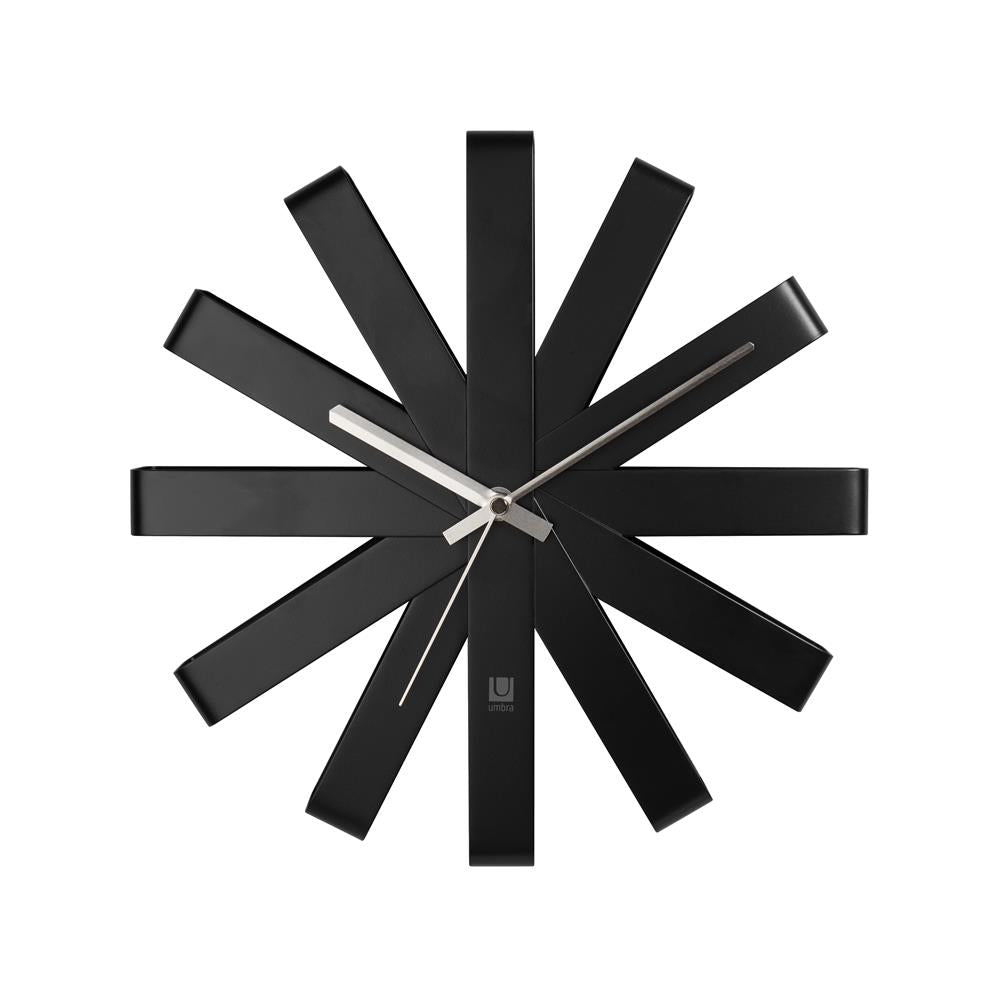 Umbra Ribbon Wanduhr Schwarz Moderne Quarz Wanduhr aus gebogenem Metall