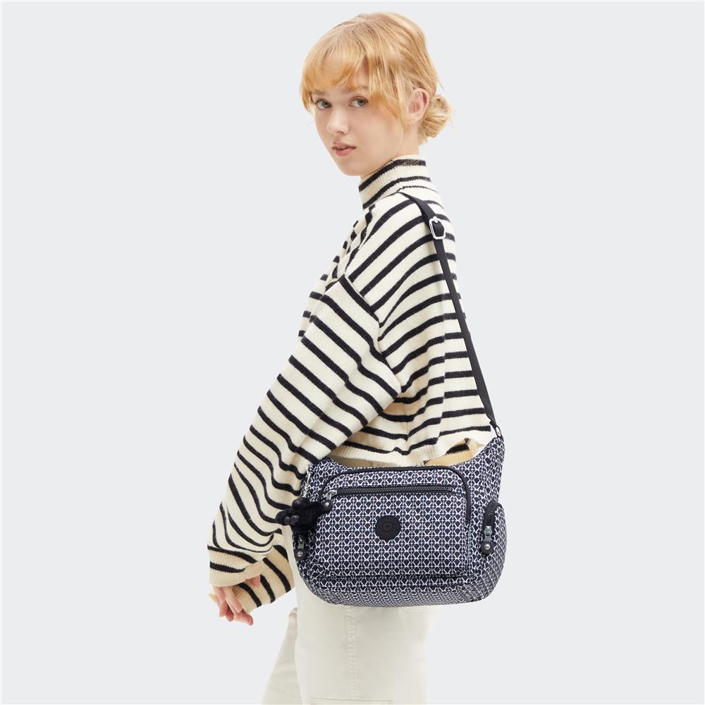 Kipling GABBIE S, Kleine Umhängetasche, Signature Print (blau), Schultertasche mit vielen Fächern