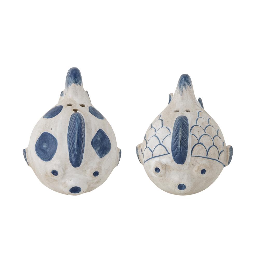 Bloomingville Fugu Salz Pfeffer Set Blau Steingut Fisch-Design