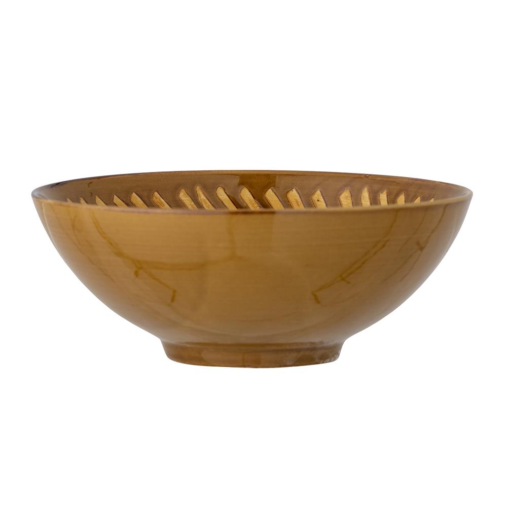 Bloomingville Heikki Schale – braune Steingutschale mit geprägtem Muster, Ø 19 cm