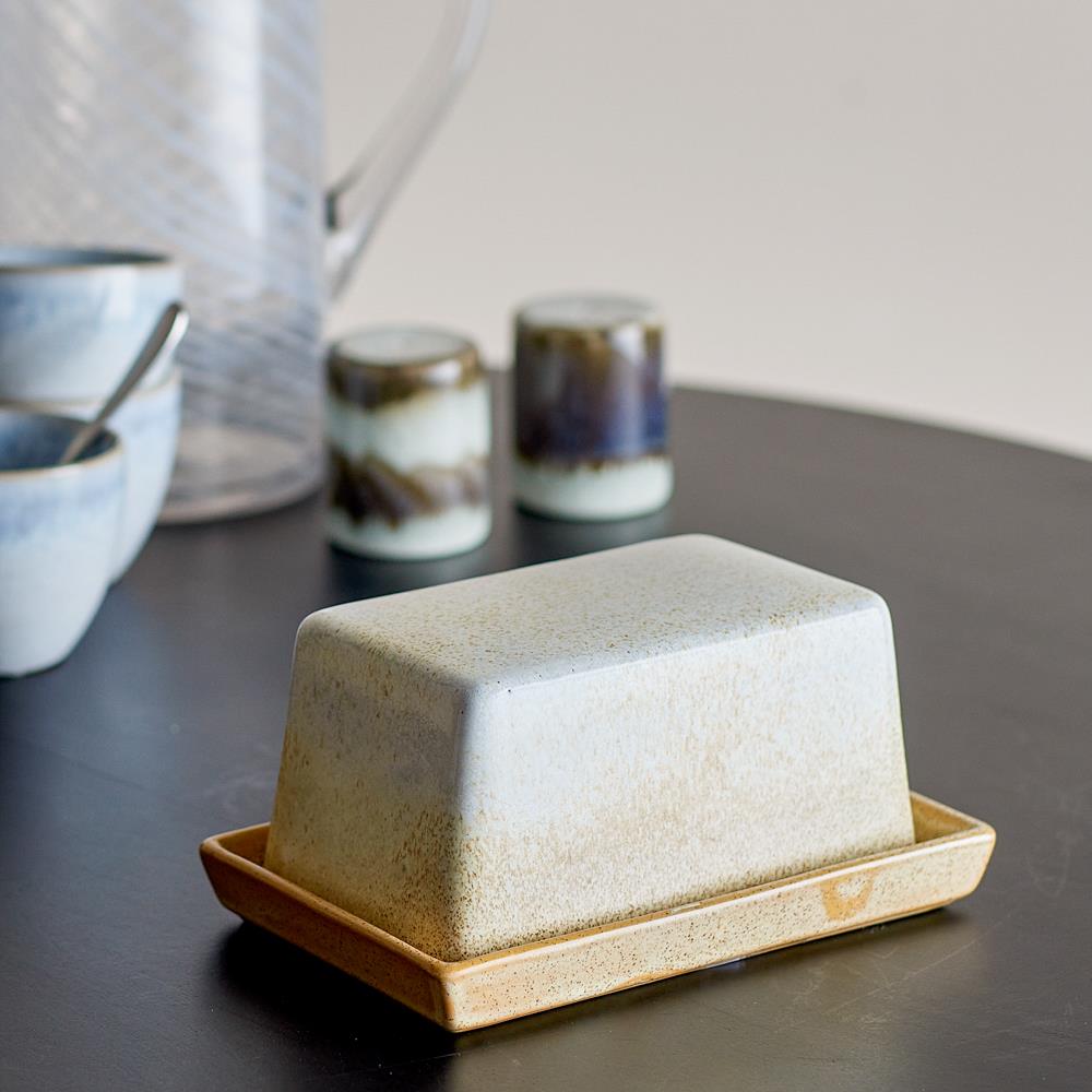 Bloomingville Paula Butterdose Natur Steingut mit Deckel