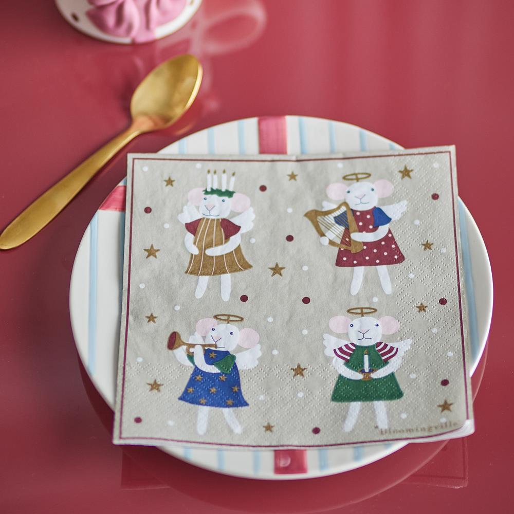 Bloomingville Peo Servietten Bunt 20 Stück Weihnachtsservietten 33x33 cm