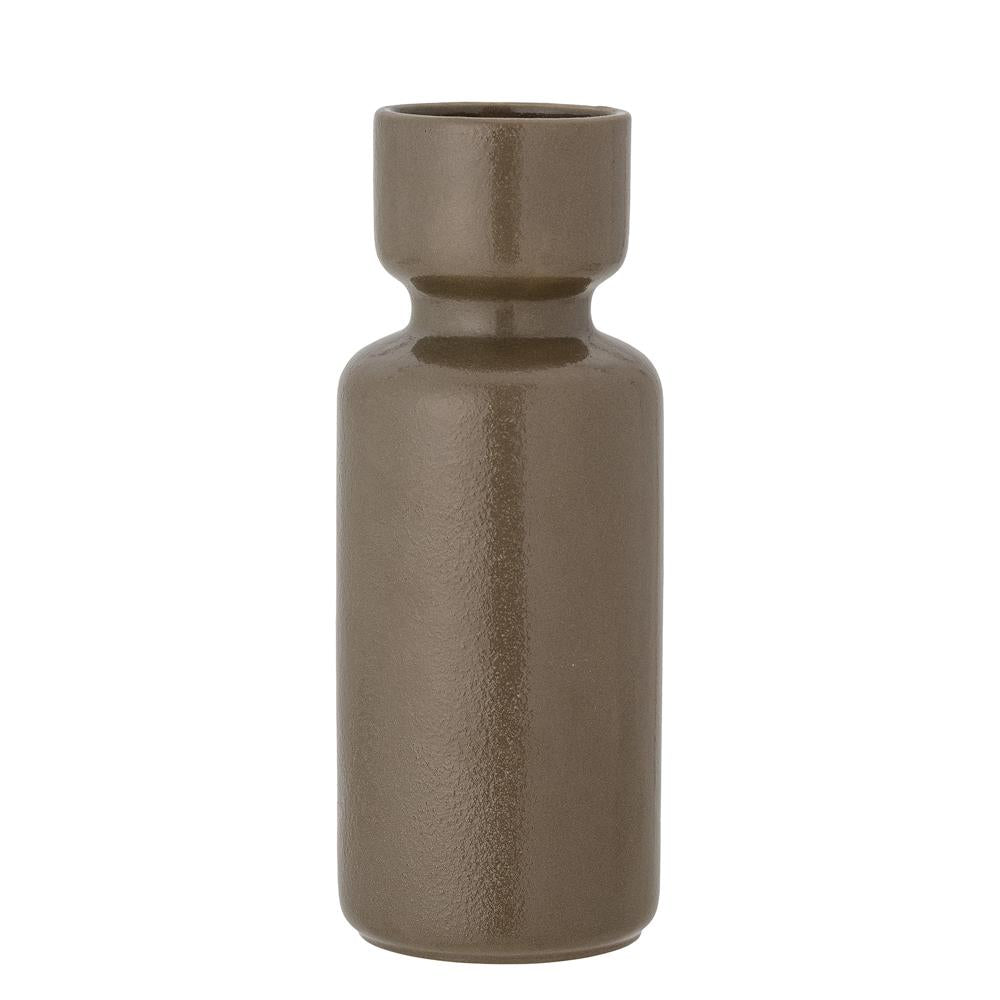 Bloomingville Ibro Vase, Grün, Steingut, 9x24 cm, gerade Form, dänisches Design