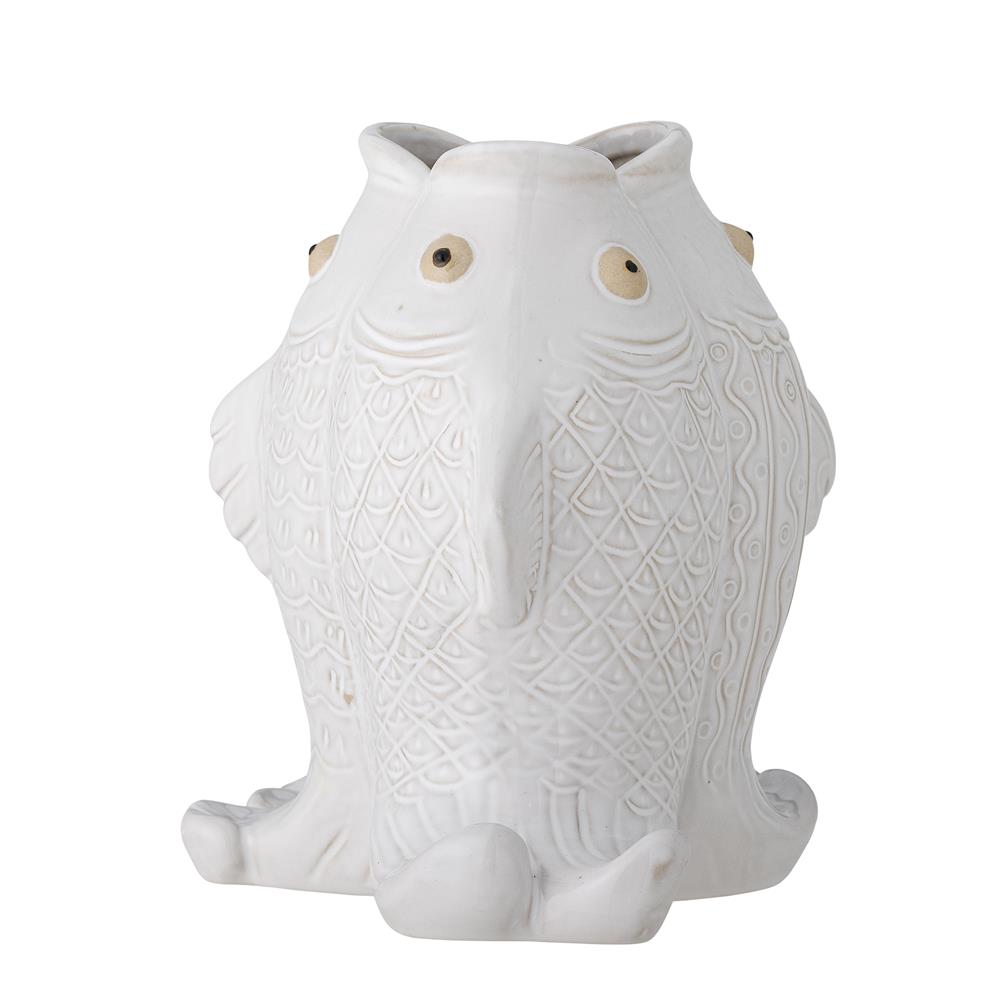 Bloomingville Fili Vase aus Steingut in Weiß mit Fischmotiv, dekorative Designvase im maritimen Stil