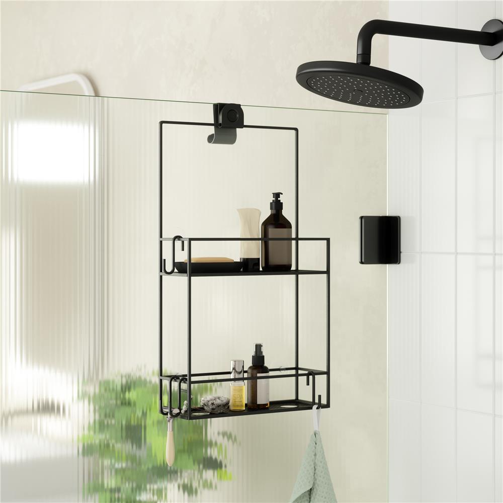 Umbra Cubiko Duschregal, Duschablage, Dusch Caddy mit 2 Ablagefächern aus Metall in Schwarz