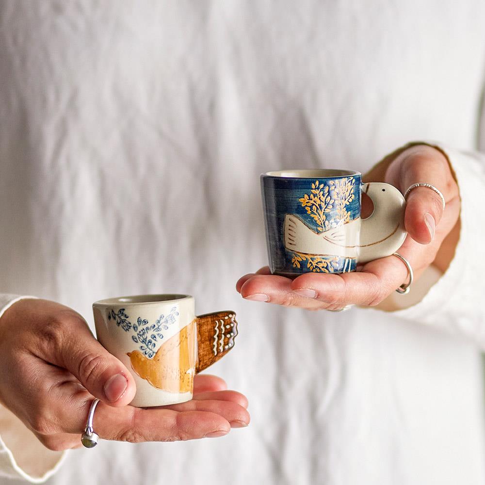 Bloomingville Hezha Espressotassen Blau – 2er Set aus handdekoriertem Steingut