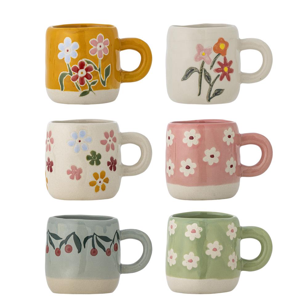 Bloomingville MINI Millie Tasse 6er Set 110 ml bunt - Steingut Kinder Tassen bunt für Küche