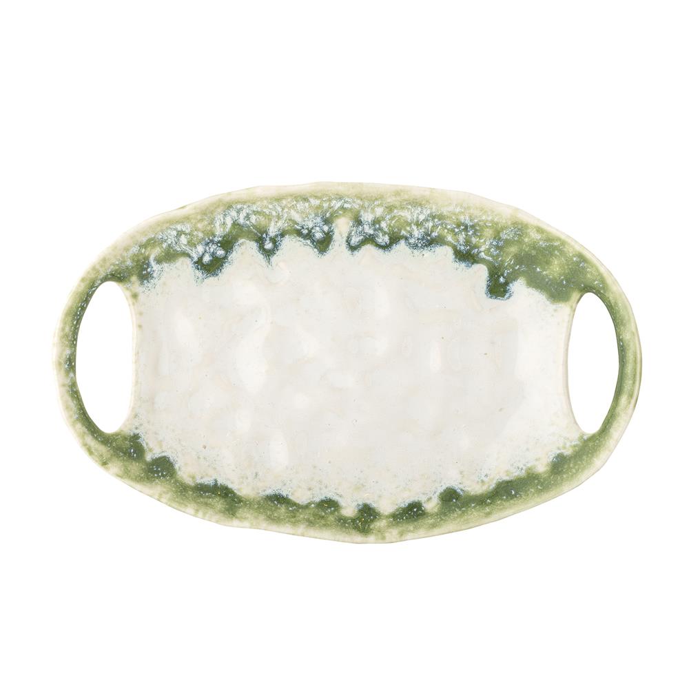 Bloomingville Prim Servierplatte grün L22 cm aus Steingut – handdekorierte Platte für Küche & Tischdeko