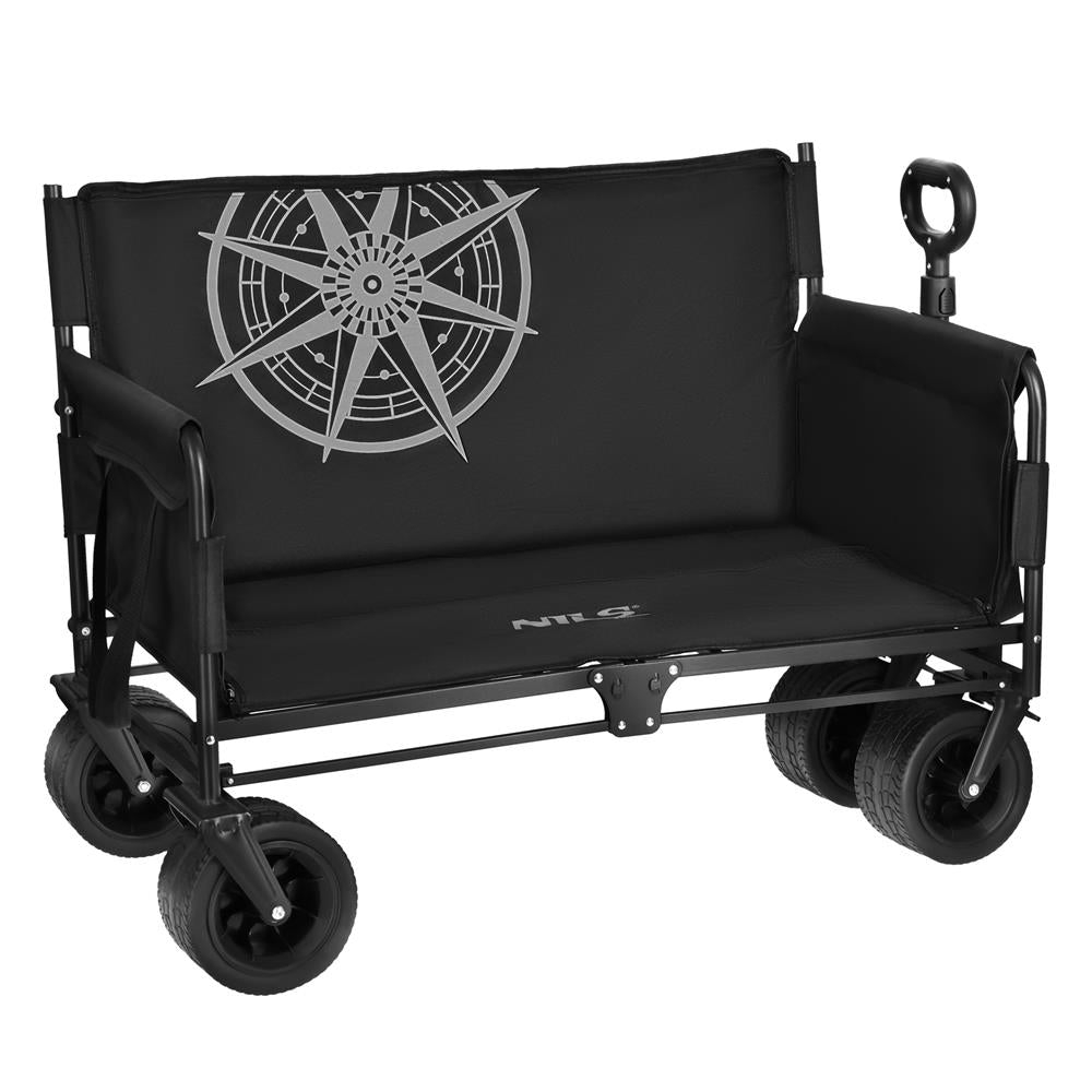 NILS CAMP Bollerwagen faltbar 140L in Grün - Strandwagen mit Sitzfunktion für Camping & Outdoor