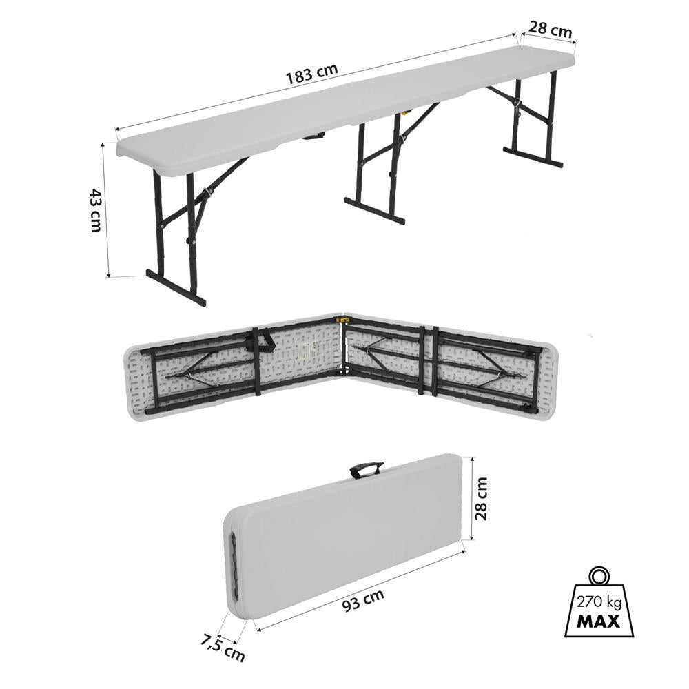 NILS CAMP Klappbank 180 cm Weiß für Garten Camping Events faltbare Sitzbank Outdoor