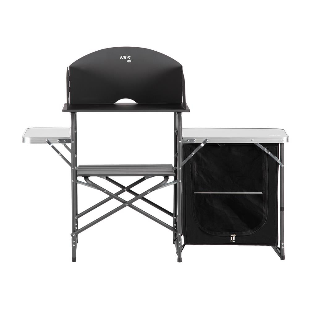 NILS CAMP Campingschrank mit Windschutz - klappbare Outdoor Küche mit Arbeitsflächen für Camping