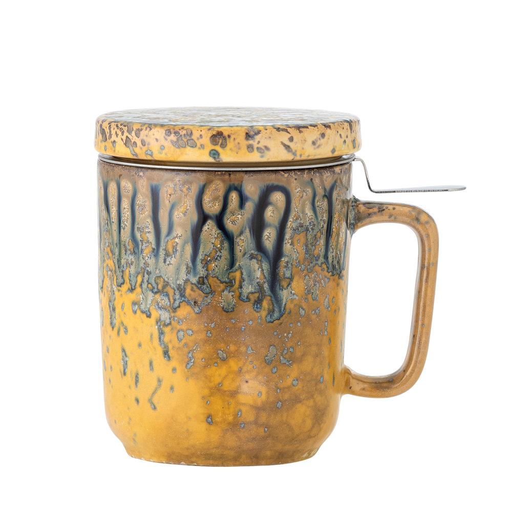 Bloomingville Yuma Becher Deckel Teesieb braun Steingut 250 ml