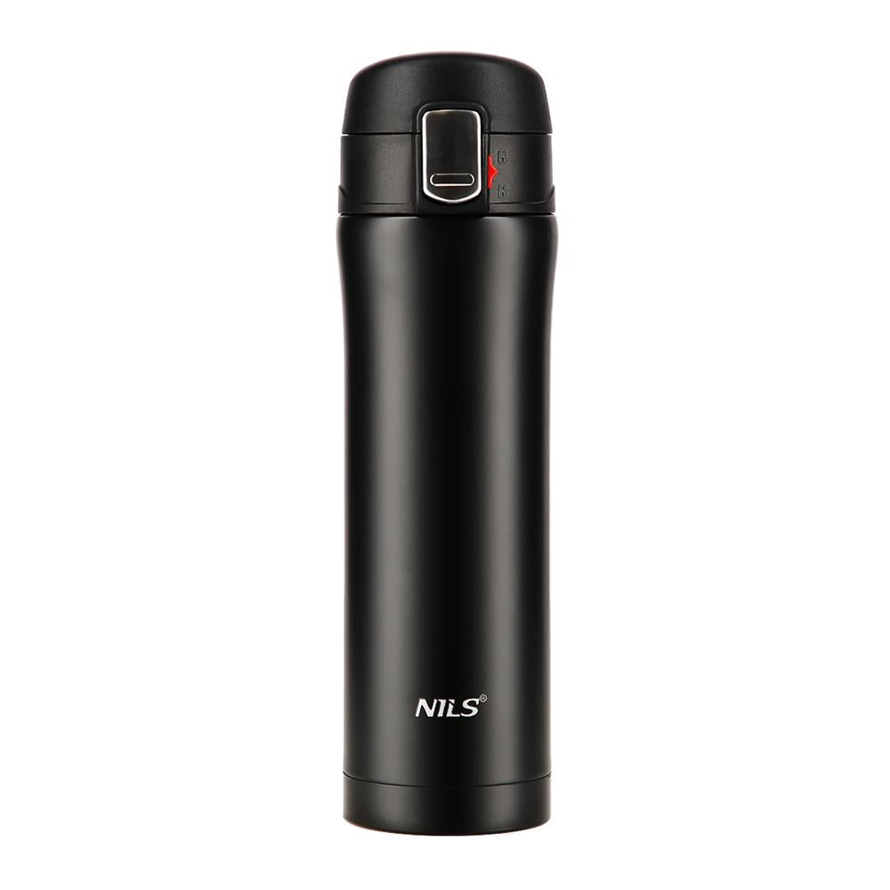 NILS Thermobecher 500 ml Edelstahl schwarz auslaufsicher für Camping Reise Alltag