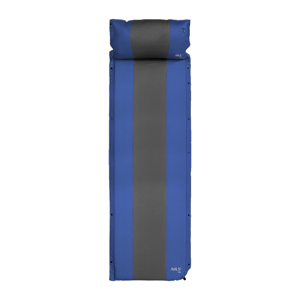 NILS CAMP Isomatte selbstaufblasend in blau-grau mit Kissen für Camping Trekking Outdoor