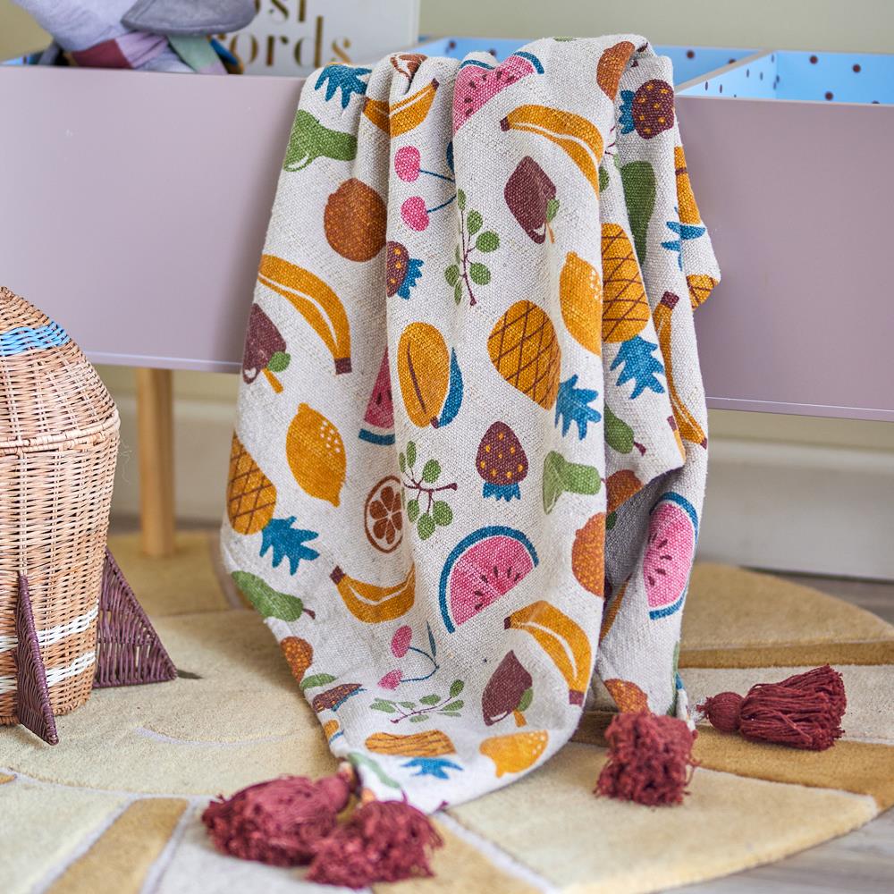 Bloomingville MINI Fruitta Decke Bunt Baumwollmix 160x130cm Kinder