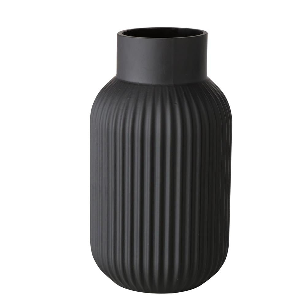 BOLTZE Vase Nordika Glas schwarz Relief 22 cm rund skandinavisch Blumenvase