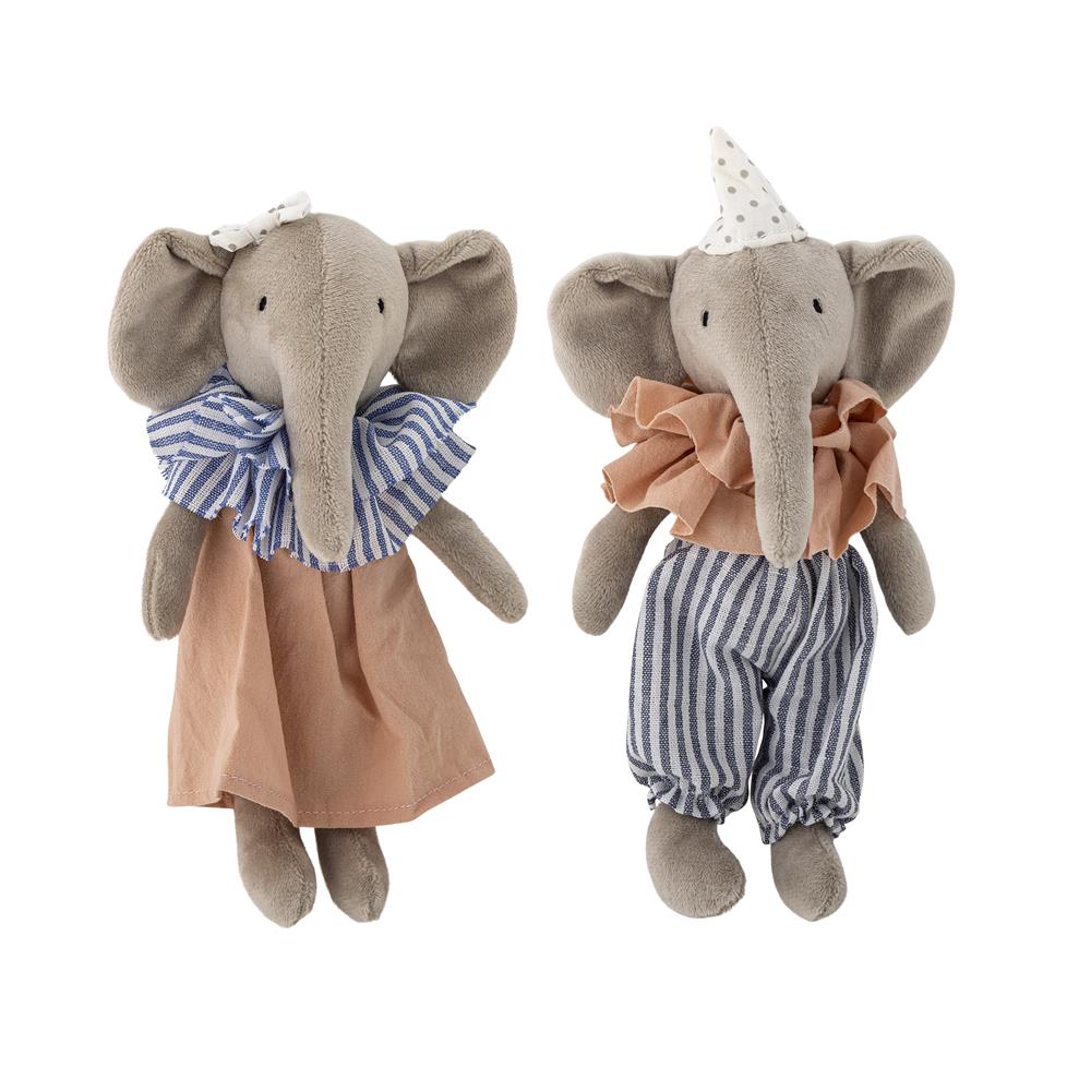 Bloomingville MINI Tiko Kuscheltier 2er Set bunt - Elefant für Baby & Kinderzimmer