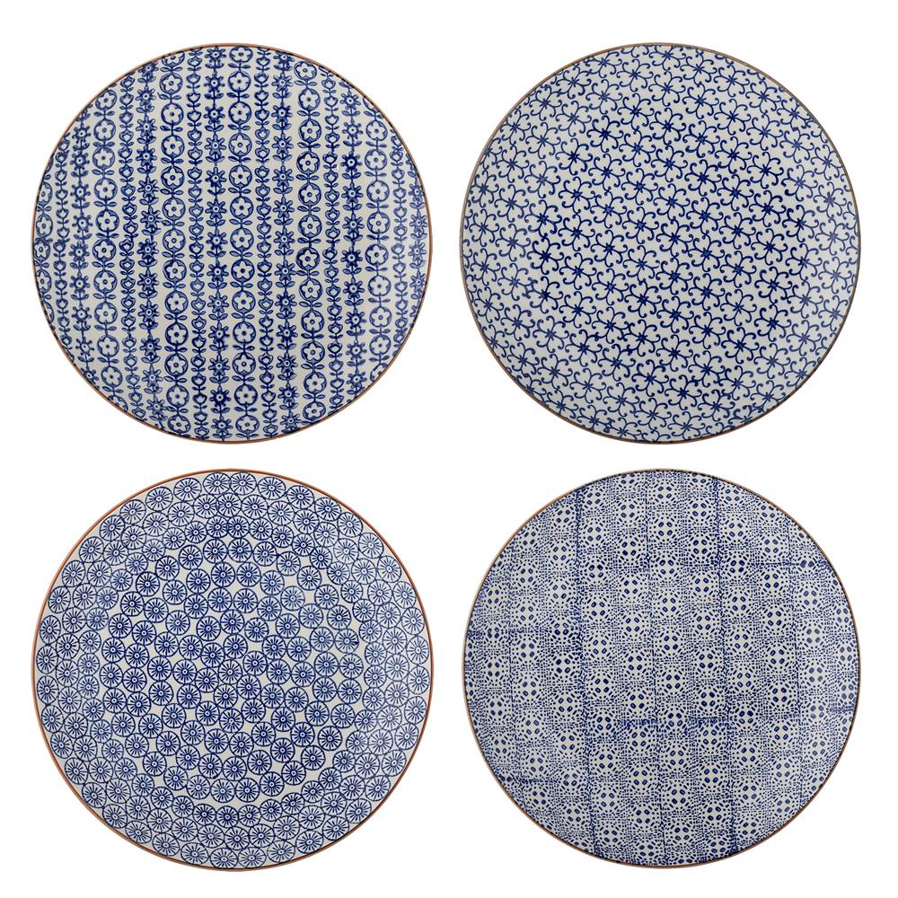 Bloomingville Karine Teller 4er Set 25 cm Steingut blau floral