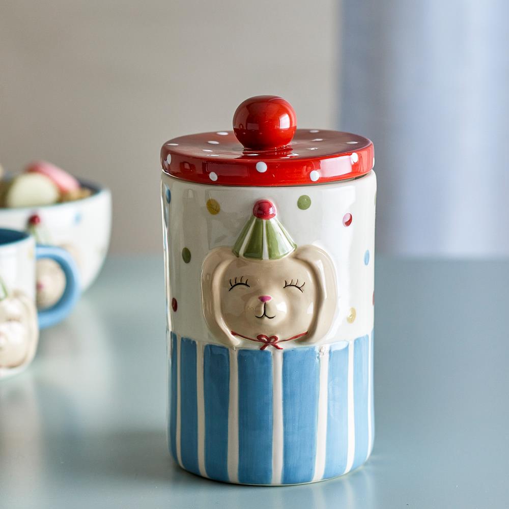 Bloomingville MINI Party Gefäß mit Deckel 720 ml bunt - Steingut Vorratsdose Hase für Kinderzimmer & Küche