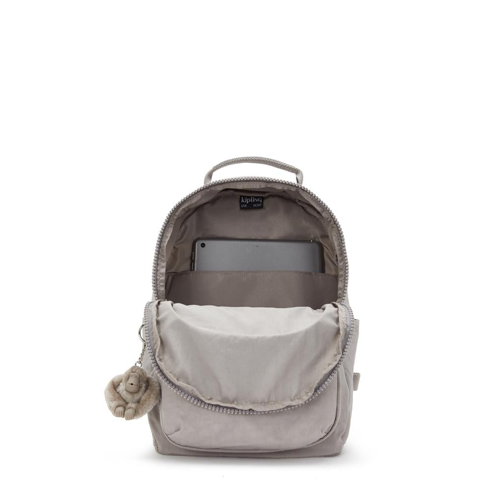 Kipling SEOUL S, Kleiner Schulrucksack mit 11-Zoll-Tabletfach, 14L, Grey Gris (grau)