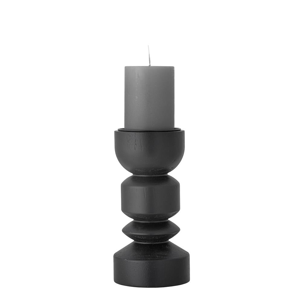 Bloomingville Bowen Kerzenhalter, Schwarz, Kiefernholz, 22 cm, skulptural, modern, dekorativ