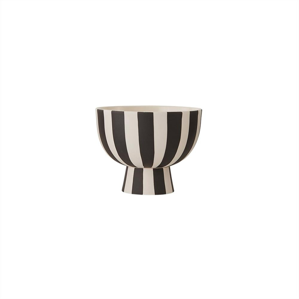 OYOY Toppu Schale - 12,6x10 cm, Schwarz/Weiß gestreift - vielseitig als Dekoschale, Blumentopf, Vase