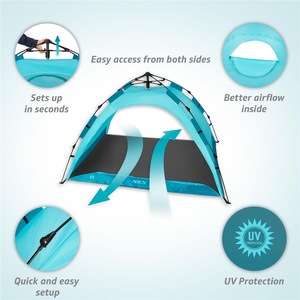 NILS Wurfzelt automatisch in blau für Strand Camping und Garten UV Schutz leicht