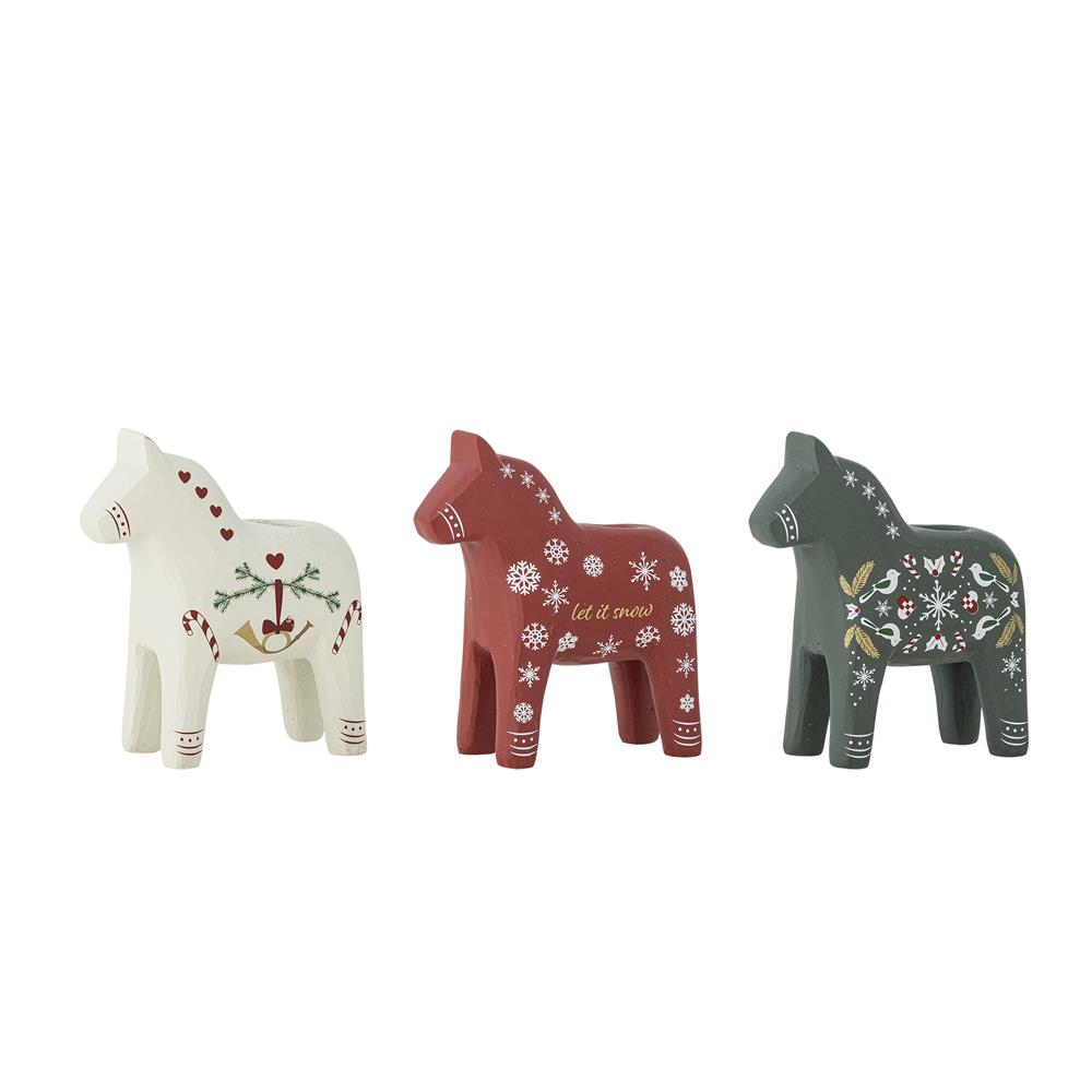 Bloomingville Siffer Kerzenhalter Pferd, Rot, 3er Set Weihnachtsdeko
