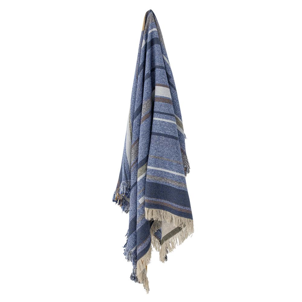 Bloomingville Toscana Decke Blau mit recycelter Baumwolle L160xW130 cm – grafische Decke