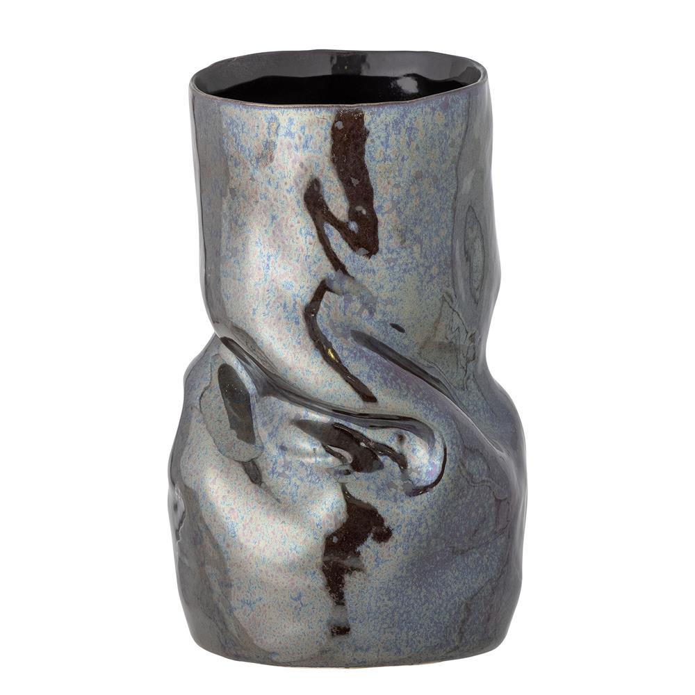 Bloomingville Apio Vase schwarz D14 cm aus Steingut – dekorative Vase für Wohnzimmer & Tischdeko